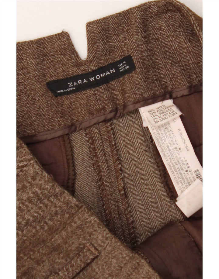 Pantaloni casual con pegging da donna Zara medi W28 L28 in lana a spina di pesce marrone