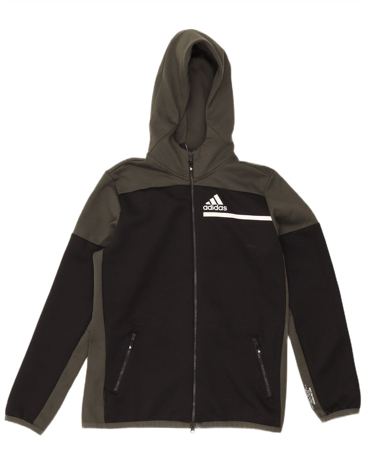 Felpa con cappuccio e zip Adidas da ragazzo 15-16 anni in poliestere color block nero