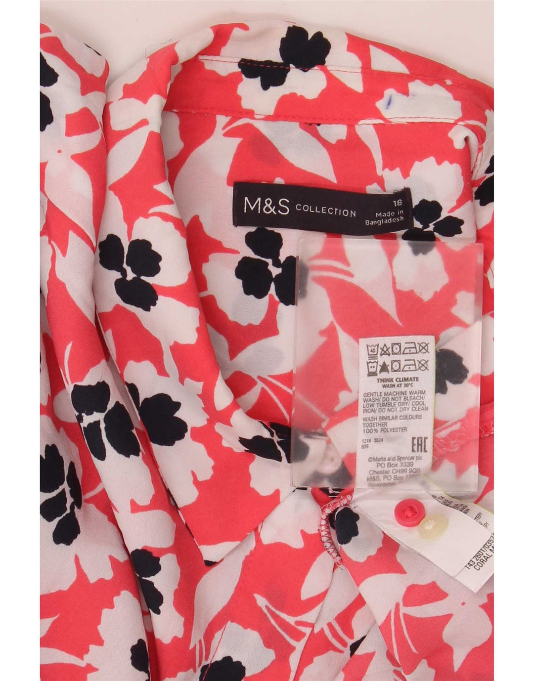 Camicetta camicia oversize da donna Marks & Spencer UK 18 XL Poliestere floreale rosso
