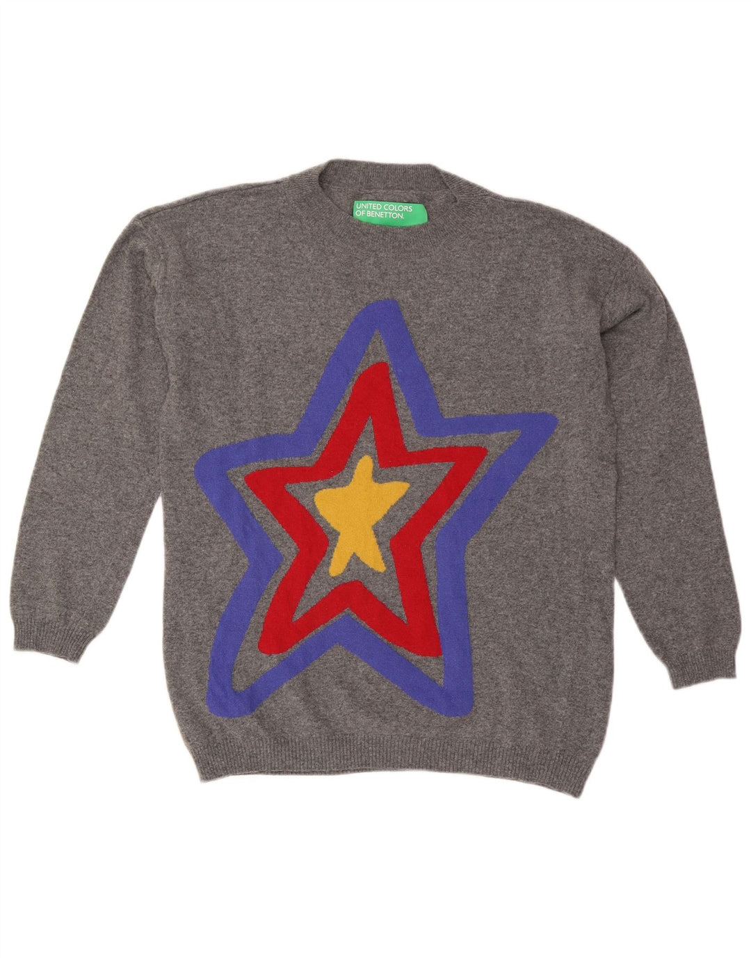 BENETTON Maglione da uomo girocollo con grafica grigio medio floreale