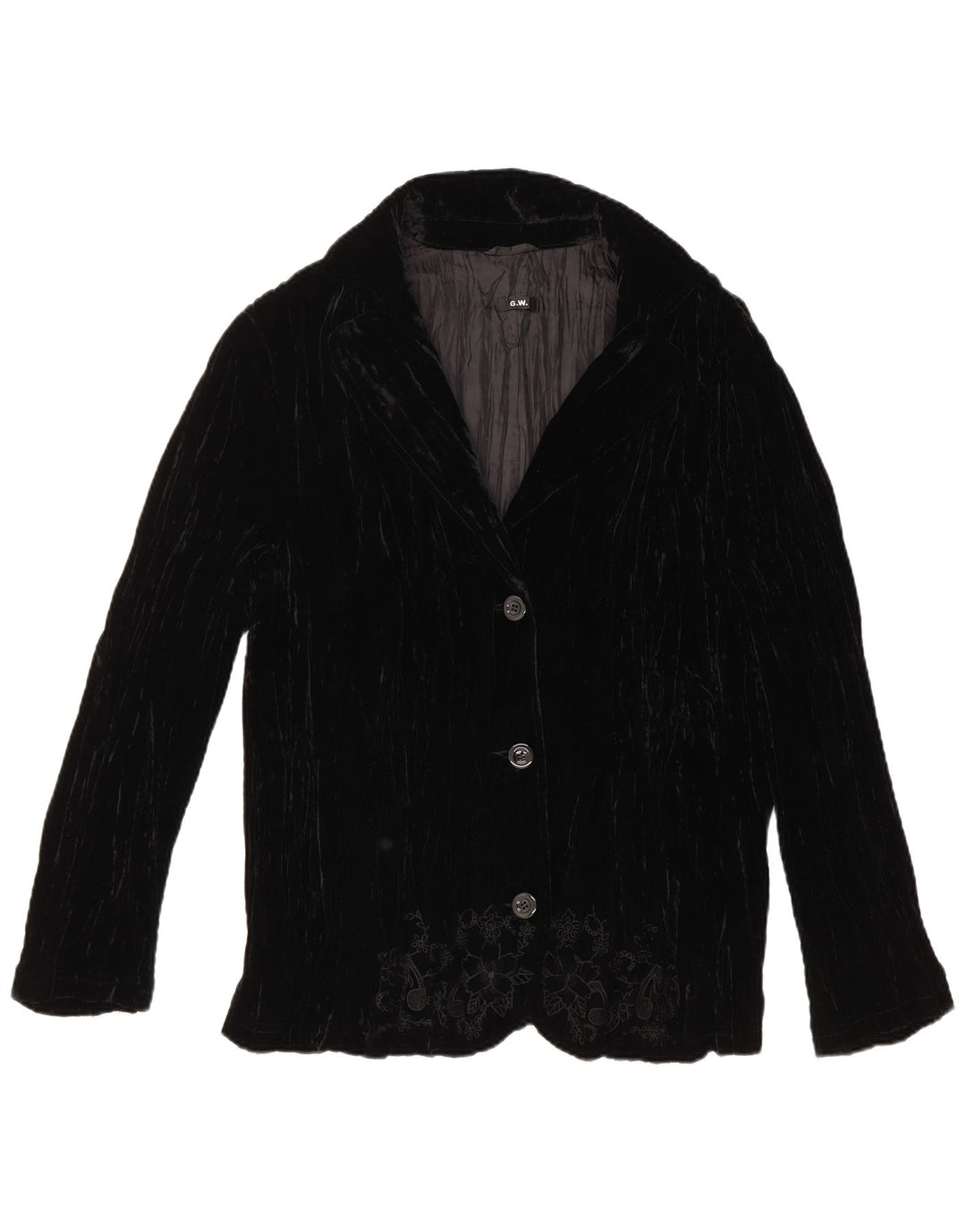 Giacca blazer in velluto da donna a 3 bottoni VINTAGE UK 18 XL nera floreale