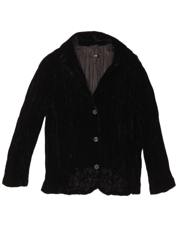 Giacca blazer in velluto da donna a 3 bottoni VINTAGE UK 18 XL nera floreale