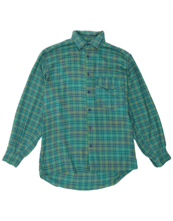 Camicia vintage da uomo in flanella a quadri turchesi medi