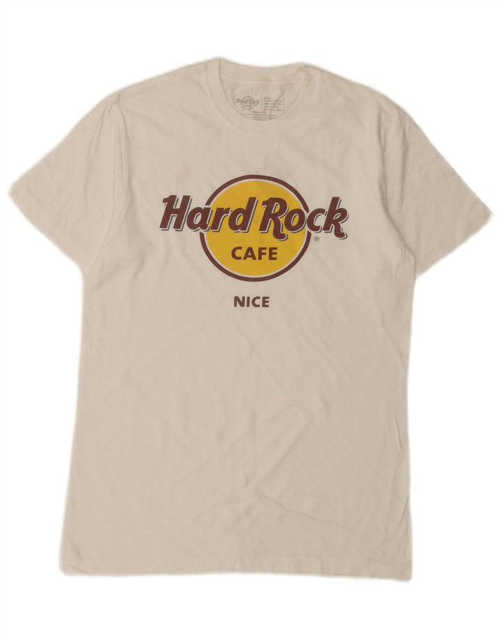 Bella maglietta grafica da uomo Hard Rock Cafe, piccola, in cotone bianco