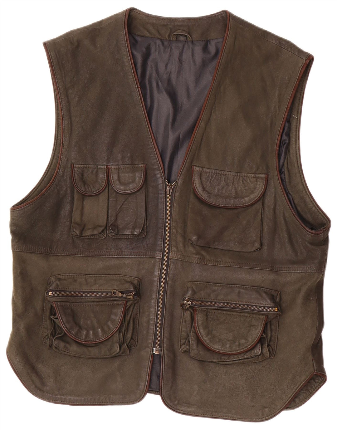 Gilet multiuso in pelle da uomo vintage IT 54 2XL Cachi