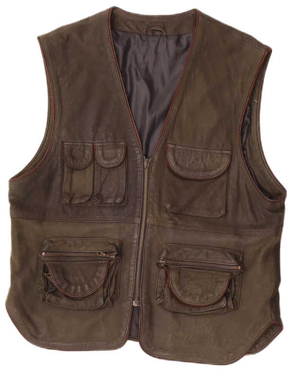 Gilet multiuso in pelle da uomo vintage IT 54 2XL Cachi