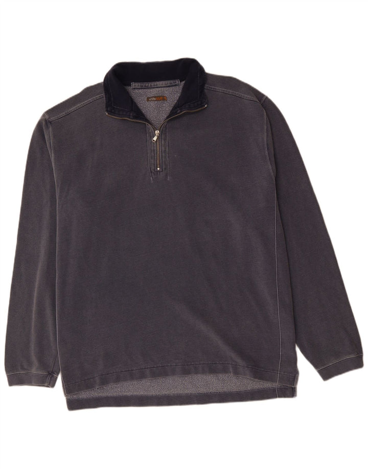 WHITE STUFF Felpa da uomo con collo con zip, maglione 2XL in cotone blu navy