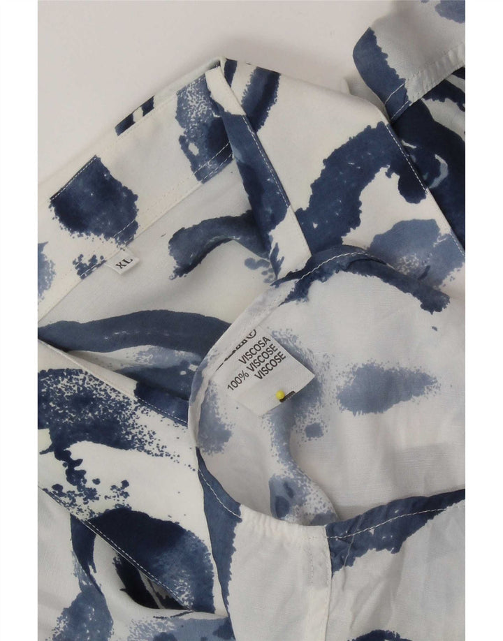 Camicia vintage da uomo a maniche corte XL in viscosa geometrica blu