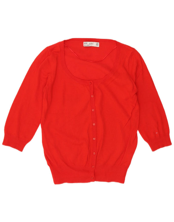 Maglione cardigan con maniche a 3/4 da donna Zara UK 12 cotone rosso medio