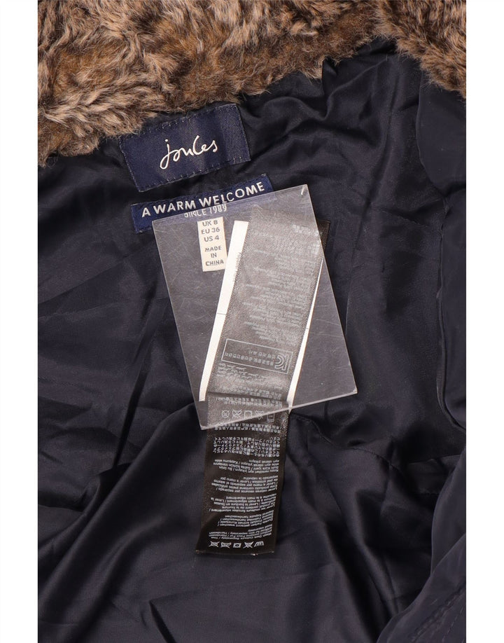 JOULES giacca imbottita con cappuccio da donna UK 8 piccola poliestere blu navy