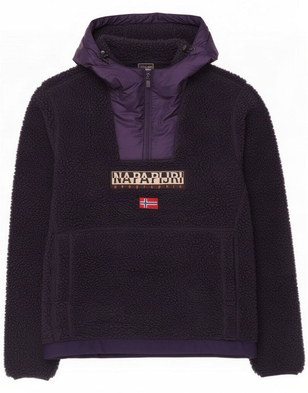 Napapijri Maglione in pile da uomo con cappuccio e zip, grande blu navy, poliestere
