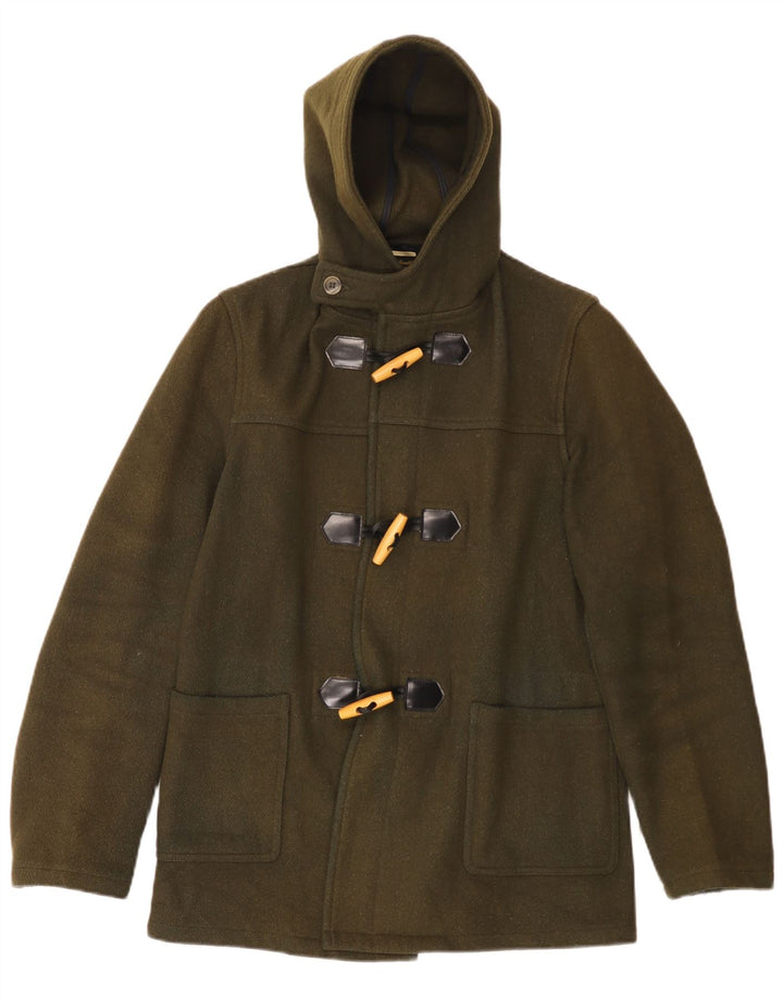 Montgomery con cappuccio da uomo vintage UK 38 lana kaki media