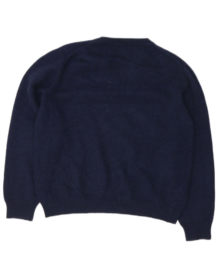 Maglione da uomo con scollo a V Henry Cottons, lana vergine media blu navy