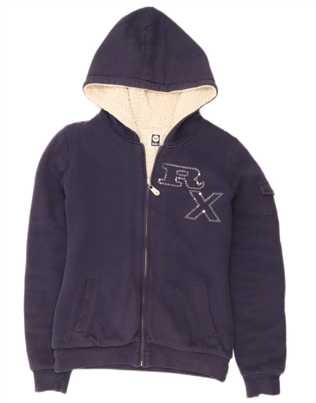 Maglione con cappuccio e zip grafica da donna Roxy UK 6 XS poliestere blu navy