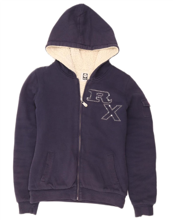 Maglione con cappuccio e zip grafica da donna Roxy UK 6 XS poliestere blu navy