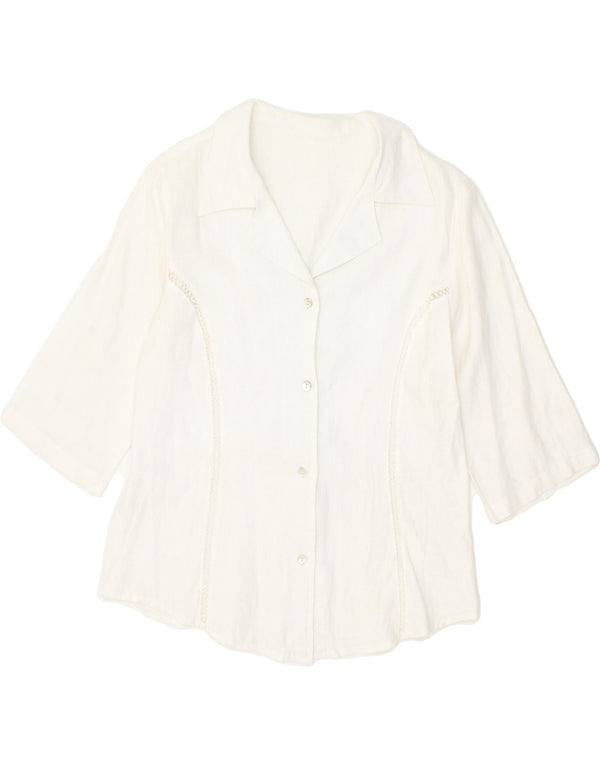 VINTAGE Womens 3/4 Sleeve Shirt Blouse UK 12 Medium White