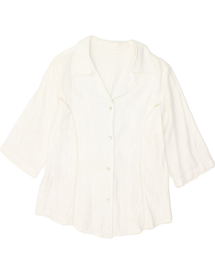 VINTAGE Womens 3/4 Sleeve Shirt Blouse UK 12 Medium White Vintage Vintage and Second-Hand Vintage from Messina Hembry 