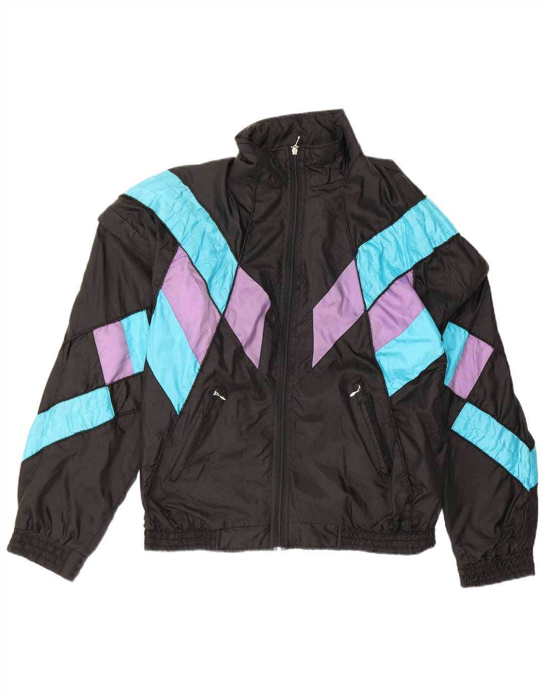 Giacca da ginnastica vintage da uomo XL in poliammide color block nero