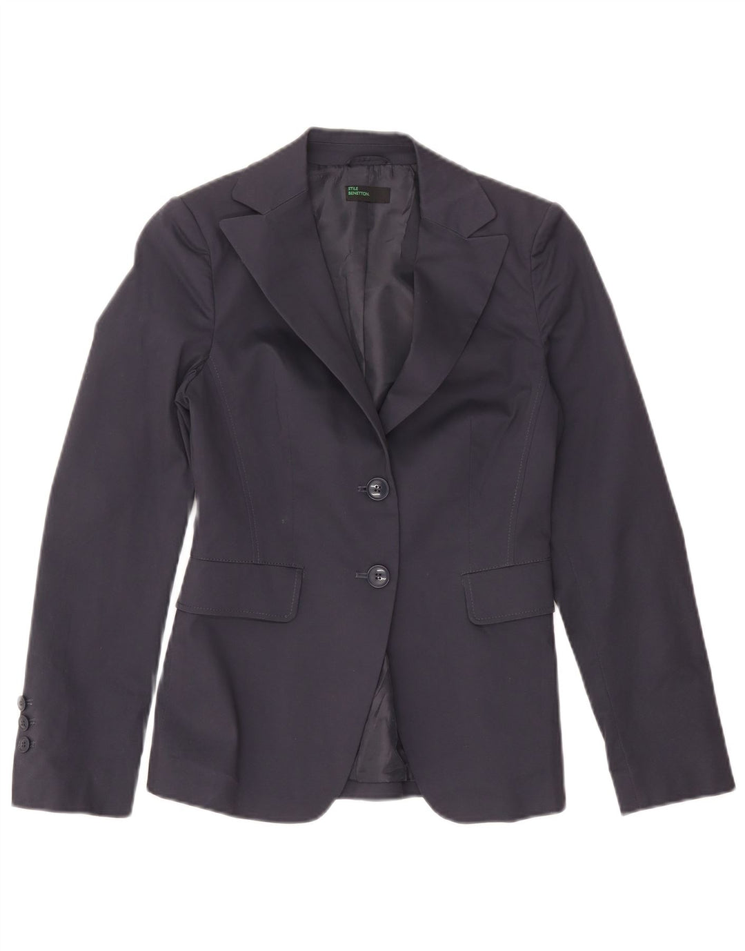 Benetton Giacca blazer a 2 bottoni da donna IT 40 Small Blu navy Cotone