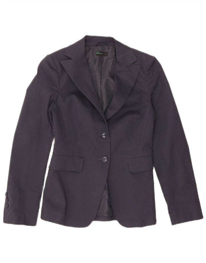 Benetton Giacca blazer a 2 bottoni da donna IT 40 Small Blu navy Cotone