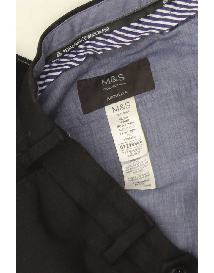 Pantaloni da abito dritti da uomo Marks & Spencer W34 L29 lana nera