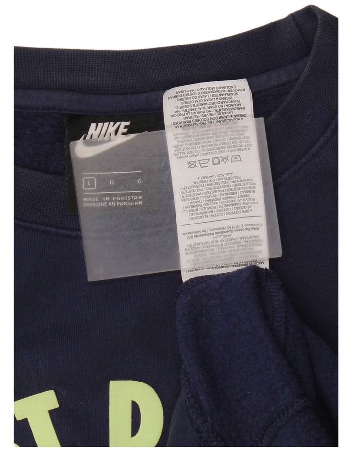 Felpa grafica Nike da uomo, maglione grande, cotone blu navy