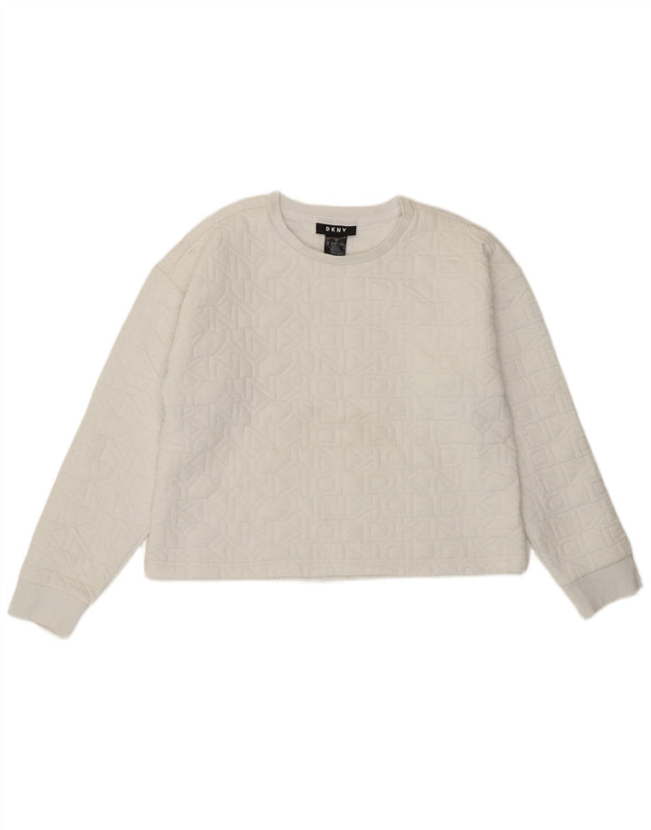 Felpa con grafica corta da donna Dkny UK 14 poliestere bianco medio
