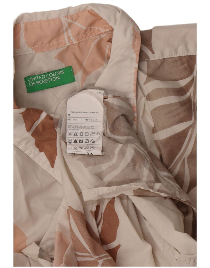 Camicia a maniche corte da uomo Benetton in cotone floreale bianco medio