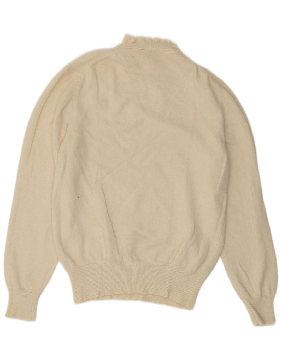 VINTAGE Womens Turtle Neck Jumper Sweater UK 10 Small Off White Lambswool