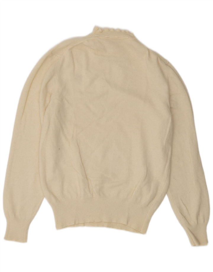 VINTAGE Womens Turtle Neck Jumper Sweater UK 10 Small Off White Lambswool