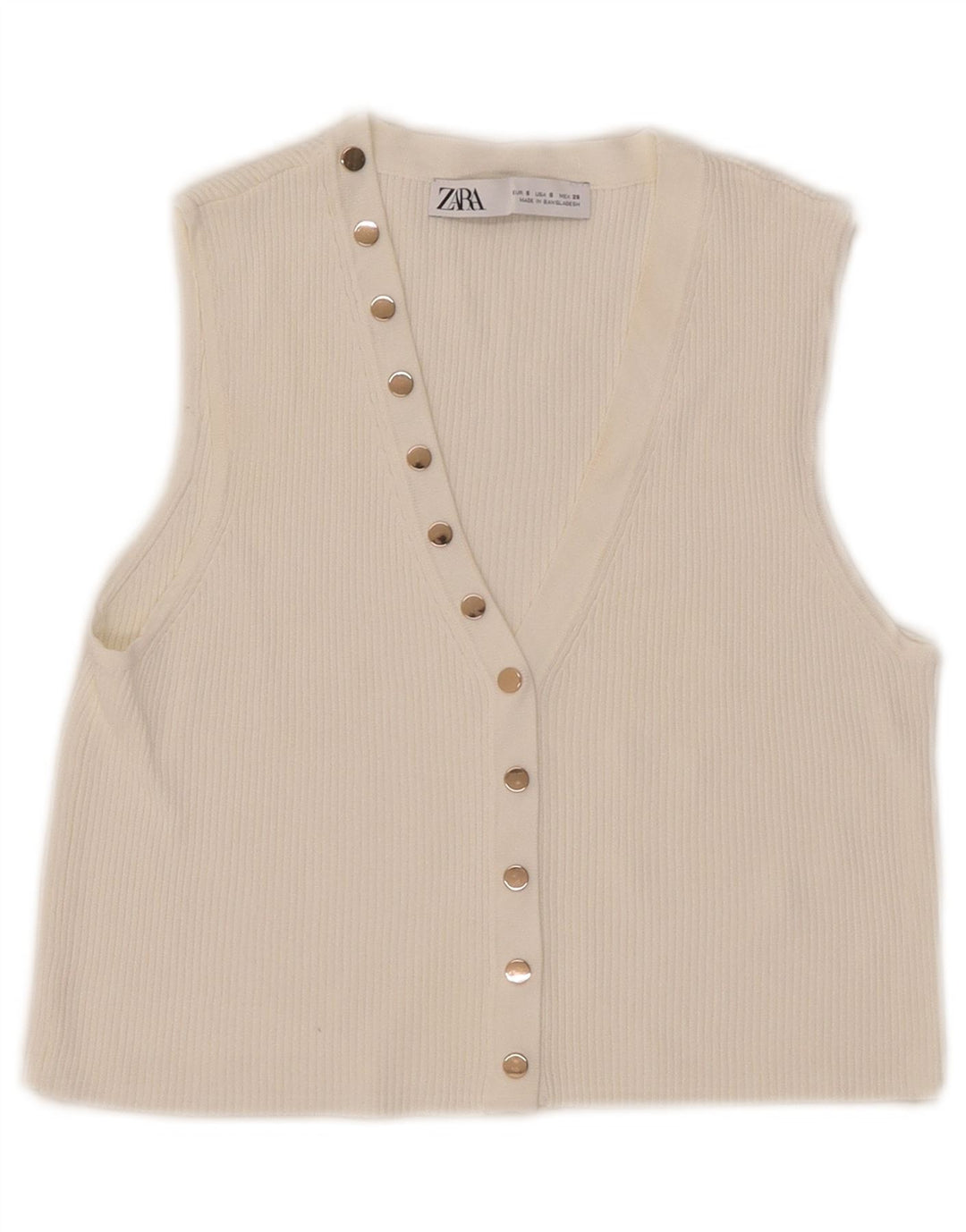 Top corto senza maniche da donna Zara UK 10 Small bianco