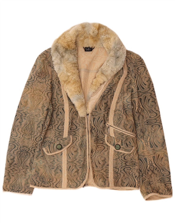 Giacca blazer da donna con zip intera Kello UK 14 Paisley beige medio