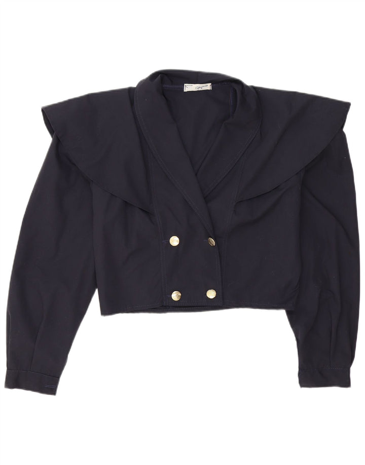 Giacca blazer doppiopetto vintage da donna corta UK 14 blu navy medio