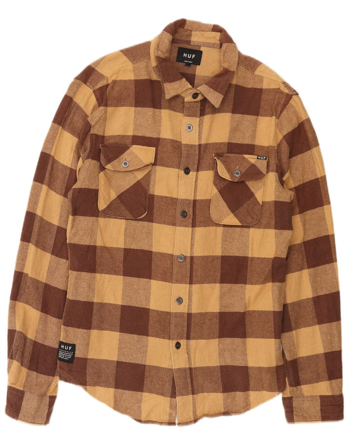 Camicia da uomo in flanella HUF grande in cotone a quadretti marrone