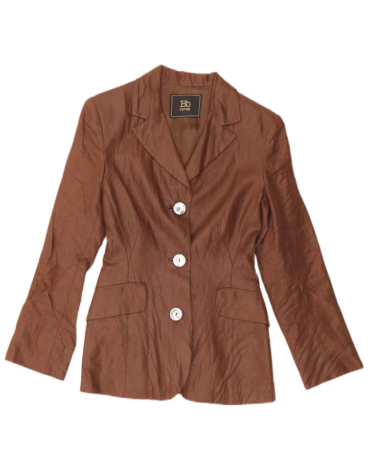 Giacca blazer vintage da donna a 3 bottoni UK 10 piccola marrone