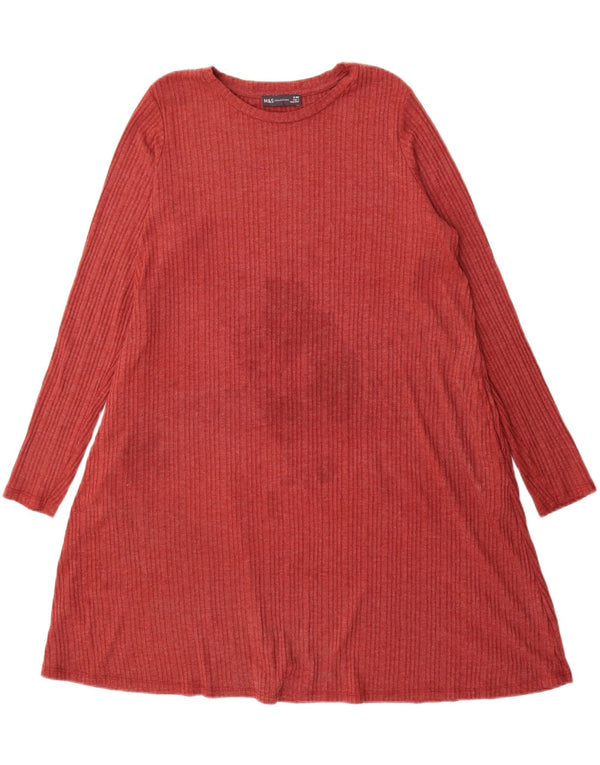 Abito da tenda a maniche lunghe da donna Marks & Spencer UK 18 XL Poliestere bordeaux