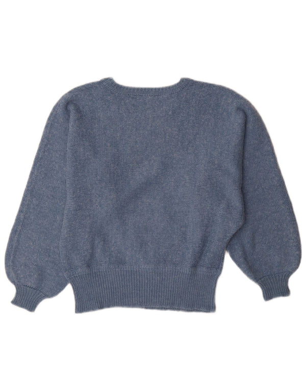 Maglione maglione vintage da donna con scollo a barca UK 12 a righe blu medio