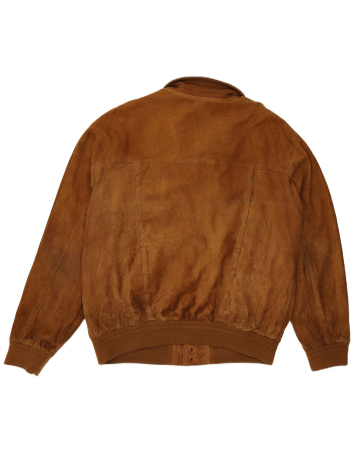 Giubbotto bomber in pelle scamosciata vintage da uomo UK 42 XL in pelle marrone