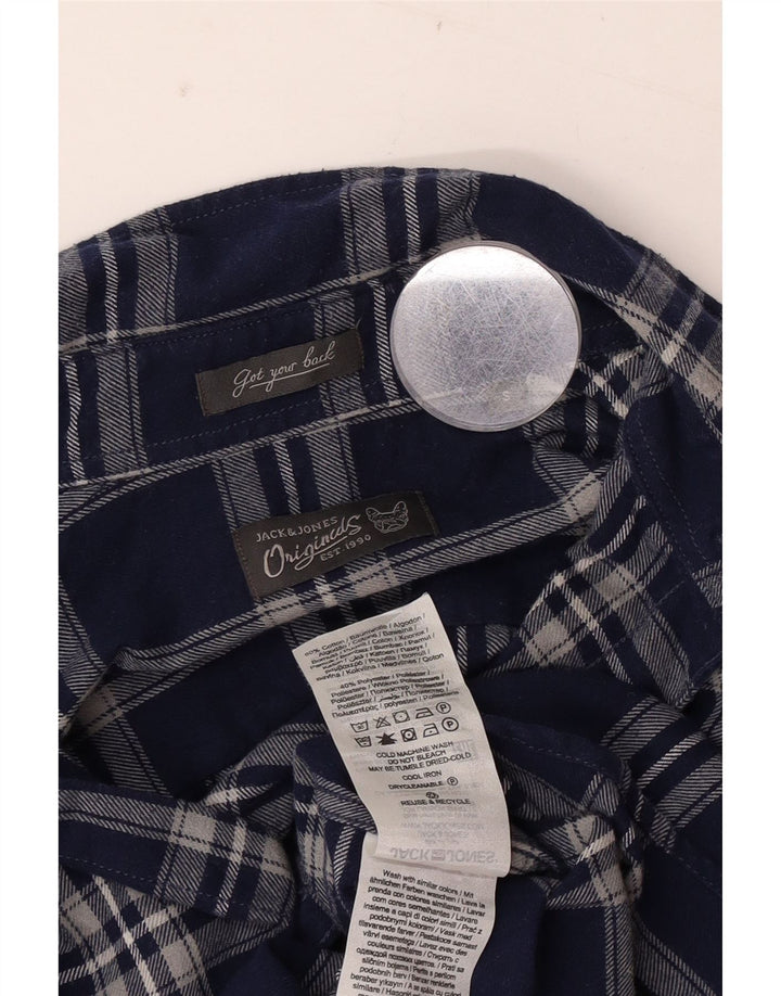 Camicia da uomo in flanella Jack & Jones piccola in cotone a quadri blu navy