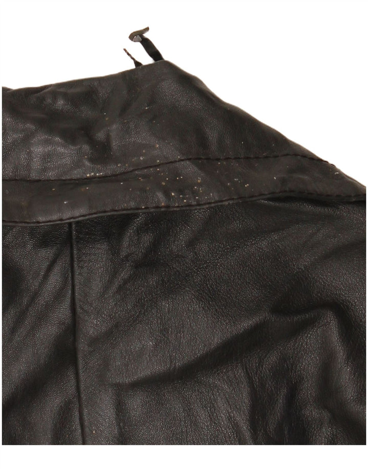 Giacca in pelle doppio petto da donna VINTAGE UK 12 media nera