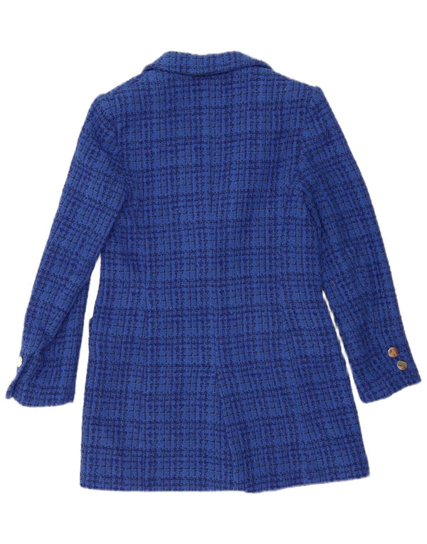 Giacca blazer a 2 bottoni da donna Zara UK 10 piccolo cotone a quadri blu