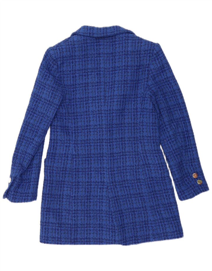 Giacca blazer a 2 bottoni da donna Zara UK 10 piccolo cotone a quadri blu