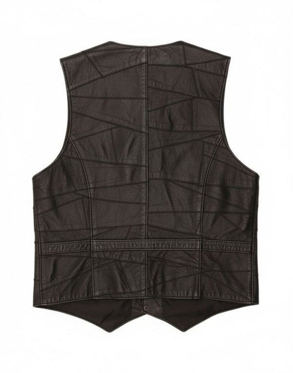 Gilet in pelle da uomo vintage piccolo patchwork nero