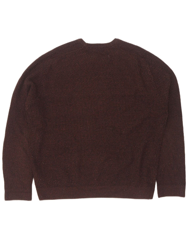 Zara Mens Crew Neck Jumper Sweater XL Brown Acrylic