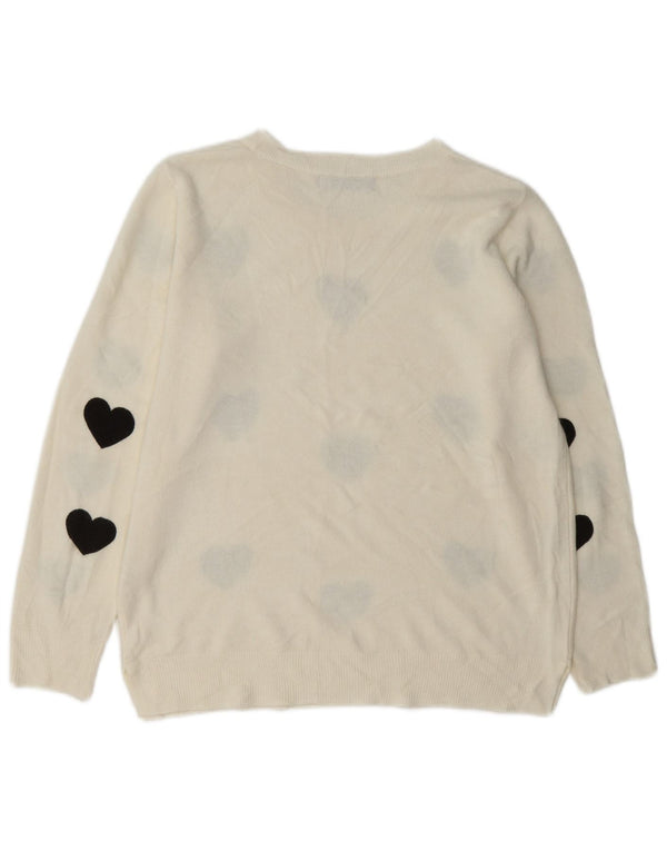 Marks & Spencer Womens Boat Neck Jumper Sweater UK 14 Large Off White Heart