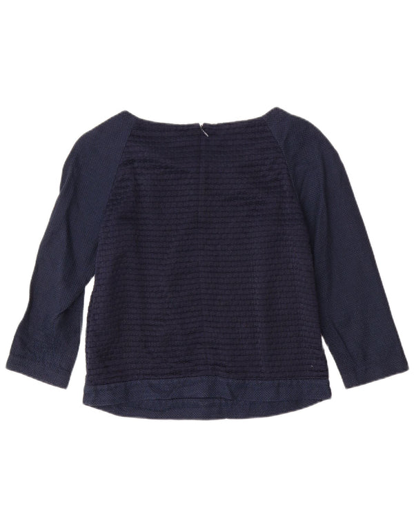JIGSAW Womens Crop Top 3/4 Sleeve UK 8 Small  Navy Blue Cotton