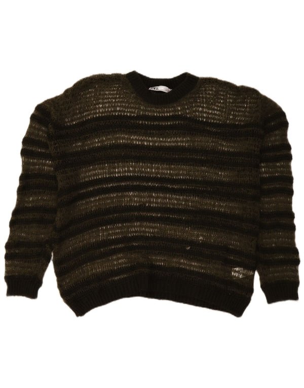 Maglione girocollo trasparente da donna Zara UK 10 piccolo a righe kaki