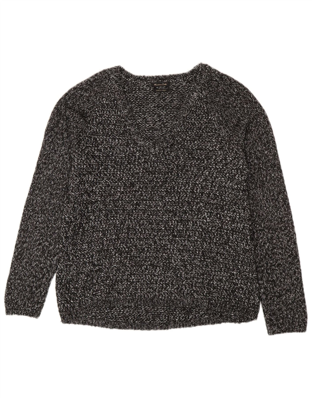 Maglione maglione con scollo a V da donna Massimo Dutti UK 14 Grigio medio chiazzato