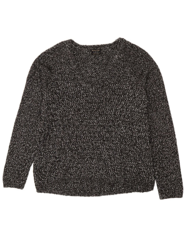 Maglione maglione con scollo a V da donna Massimo Dutti UK 14 Grigio medio chiazzato