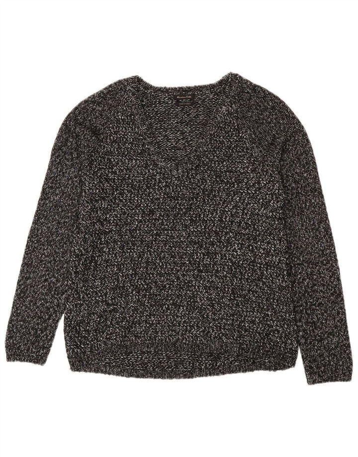 Maglione maglione con scollo a V da donna Massimo Dutti UK 14 Grigio medio chiazzato